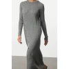 Fashion Style Fitted Crew Neck Maxi Length Hijab Gray Button Detailed Knit Dress