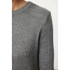 Fashion Style Fitted Crew Neck Maxi Length Hijab Gray Button Detailed Knit Dress