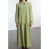 Fashion Style Relaxed Shirt Collar Maxi Length Hijab Skirt Ruffle Coated Button Detailed Woven Dress