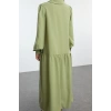 Fashion Style Relaxed Shirt Collar Maxi Length Hijab Skirt Ruffle Coated Button Detailed Woven Dress