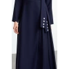 Fashion Style Regular Jacket Collar Maxi Length Hijab Double Breasted Collar Side Tie Detailed Woven Dress
