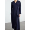 Fashion Style Regular Jacket Collar Maxi Length Hijab Double Breasted Collar Side Tie Detailed Woven Dress