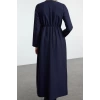 Fashion Style Regular Jacket Collar Maxi Length Hijab Double Breasted Collar Side Tie Detailed Woven Dress