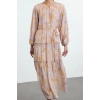 Moda Stil Fitted Bisiklet Yaka Maxi Boy Tesettür Şifon Dokuma Çiçek Desenli Elbise