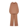 Style Women Modern Fashion Normal Waist Straight Leg V Neck Collar Detailed Scuba Knitted Bottom-Top Set