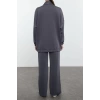 Style Women Modern Fashion Normal Waist Straight Leg V Neck Pocket Detailed Stand Collar Knitted Top-Bottom Set