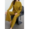 Style Women Modern Fashion Normal Waist Straight Leg V Neck Ribbed Knit Oversize Knitwear Bottom-Top Set