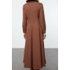 Fashion Style Regular Jacket Collar Maxi Length Hijab Linen Look Front Belt Detailed Woven Dress