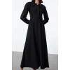 Fashion Style Regular Baby Collar Maxi Length Hijab Button Detailed Woven Dress