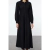 Fashion Style Regular Baby Collar Maxi Length Hijab Button Detailed Woven Dress