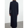 Fashion Style Regular Polo Collar Maxi Length Hijab Collar Zippered Ribbed Knitted Dress