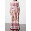 Fashion Style Relaxed Judge Collar Maxi Length Hijab Floral Viscose Woven Dress