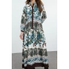 Fashion Style Relaxed Judge Collar Maxi Length Hijab Floral Viscose Woven Dress