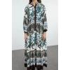 Fashion Style Relaxed Judge Collar Maxi Length Hijab Floral Viscose Woven Dress