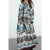 Fashion Style Relaxed Judge Collar Maxi Length Hijab Floral Viscose Woven Dress