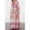 Fashion Style Relaxed Judge Collar Maxi Length Hijab Floral Viscose Woven Dress
