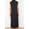 Fashion Style Regular Stand Collar Maxi Length Hijab Knitted Diver Scuba Sleeveless Lining Underwear Dress