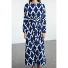 Fashion Style Regular Crew Neck Maxi Length Hijab Patterned Belt Detailed Crinkle Woven Dress