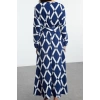 Fashion Style Regular Crew Neck Maxi Length Hijab Patterned Belt Detailed Crinkle Woven Dress