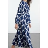 Fashion Style Regular Crew Neck Maxi Length Hijab Patterned Belt Detailed Crinkle Woven Dress