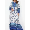 Fashion Style Relaxed V Neck Maxi Length Hijab Floral Patterned Woven Viscose Dress