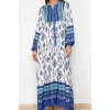Fashion Style Relaxed V Neck Maxi Length Hijab Floral Patterned Woven Viscose Dress