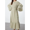 Fashion Style Relaxed Crew Neck Maxi Length Hijab Skirt Ruffle Muslin Woven Dress
