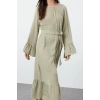 Fashion Style Relaxed Crew Neck Maxi Length Hijab Skirt Ruffle Muslin Woven Dress