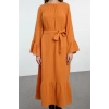 Fashion Style Relaxed Crew Neck Maxi Length Hijab Skirt Ruffle Muslin Woven Dress