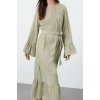 Fashion Style Relaxed Crew Neck Maxi Length Hijab Skirt Ruffle Muslin Woven Dress