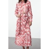 Fashion Style Relaxed Judge Collar Maxi Length Hijab Floral Patterned Woven Dress