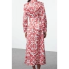 Fashion Style Relaxed Judge Collar Maxi Length Hijab Floral Patterned Woven Dress
