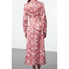 Fashion Style Relaxed Judge Collar Maxi Length Hijab Floral Patterned Woven Dress