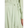 Fashion Style Regular Shirt Collar Maxi Length Hijab Linen Look Skirt Frilled Belted Woven Dress