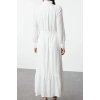 Fashion Style Regular Shirt Collar Maxi Length Hijab Linen Look Skirt Frilled Belted Woven Dress