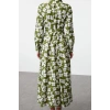 Fashion Style Regular Shirt Collar Midi Length Hijab Floral Patterned Belted Woven Dress