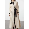 Moda Regular Shirt Collar Maxi Length Hijab Black Piping and Rose Detailed Belted Woven Shirt Dress
