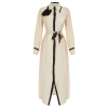 Moda Regular Shirt Collar Maxi Length Hijab Black Piping and Rose Detailed Belted Woven Shirt Dress