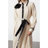 Moda Regular Shirt Collar Maxi Length Hijab Black Piping and Rose Detailed Belted Woven Shirt Dress