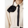 Moda Regular Shirt Collar Maxi Length Hijab Black Piping and Rose Detailed Belted Woven Shirt Dress