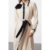 Moda Regular Shirt Collar Maxi Length Hijab Black Piping and Rose Detailed Belted Woven Shirt Dress