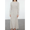 Fashion Style Regular Crew Neck Maxi Length Hijab Polka Dot Patterned Woven Dress