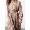 Fashion Style Regular Double Breasted Maxi Length Hijab Mono Patterned Belted Satin Woven Dress