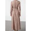 Fashion Style Regular Double Breasted Maxi Length Hijab Mono Patterned Belted Satin Woven Dress
