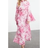 Fashion Style Regular V Neck Maxi Length Hijab Lined Woven Chiffon Floral Patterned Dress