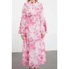 Fashion Style Regular V Neck Maxi Length Hijab Lined Woven Chiffon Floral Patterned Dress