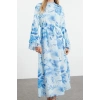 Fashion Style Regular V Neck Maxi Length Hijab Lined Woven Chiffon Floral Patterned Dress