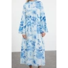 Fashion Style Regular V Neck Maxi Length Hijab Lined Woven Chiffon Floral Patterned Dress