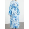 Fashion Style Regular V Neck Maxi Length Hijab Lined Woven Chiffon Floral Patterned Dress