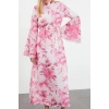 Fashion Style Regular V Neck Maxi Length Hijab Lined Woven Chiffon Floral Patterned Dress